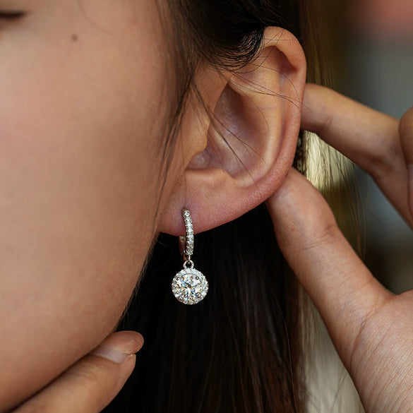 Wholesale Moissanite Earrings S925 Silver Luxury Round Geometric Style Diamond Design Accessories Jewelry