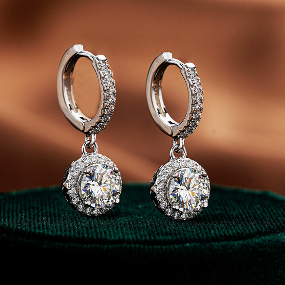 Wholesale Moissanite Earrings S925 Silver Luxury Round Geometric Style Diamond Design Accessories Jewelry