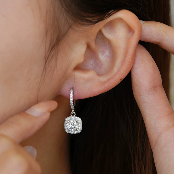 Wholesale Moissanite Earrings S925 Silver Luxury Square Geometric Simple Design Jewelry