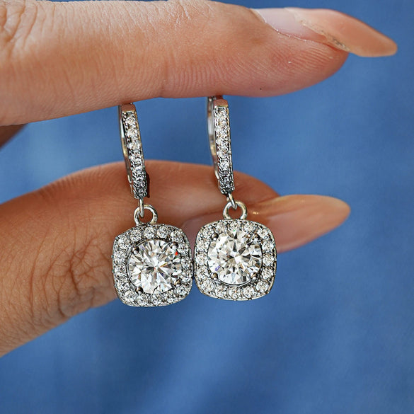 Wholesale Moissanite Earrings S925 Silver Luxury Square Geometric Simple Design Jewelry