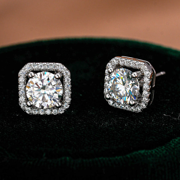 Wholesale Moissanite Earrings Silver S925 Luxury Square Geometric Diamond Design Jewelry Accessories