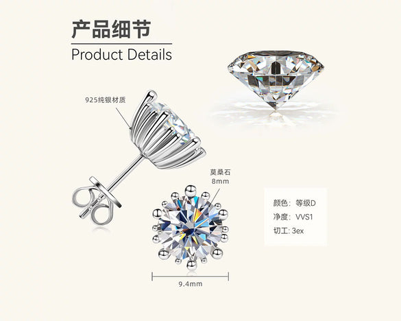 Wholesale Moissanite Earrings Silver Simple Style With Constellation Heart Fruit And Other Patterns Electroplated