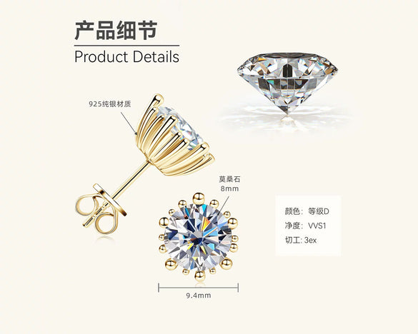 Wholesale Moissanite Earrings Silver Simple Style With Constellation Heart Fruit And Other Patterns Electroplated