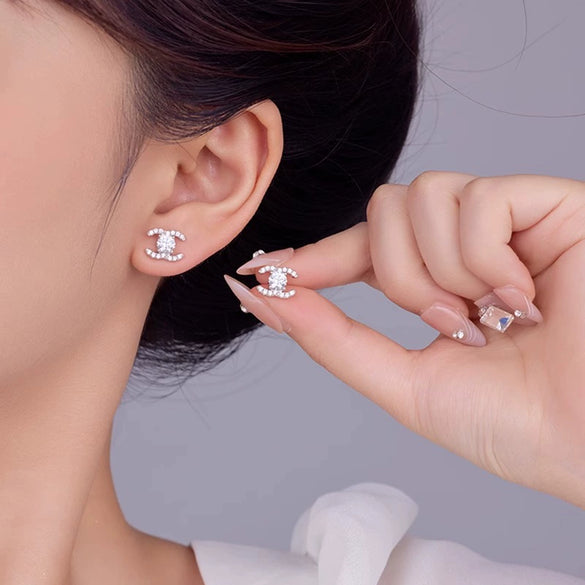 Wholesale Moissanite Earrings 925 Sterling Silver Highend Style With Letter Pattern Set With Diamonds