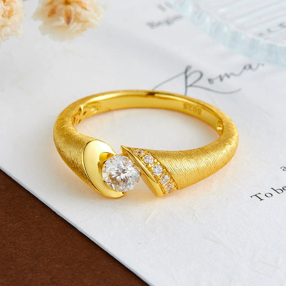 Wholesale Moissanite Geometric Ring S925 Silver 18K Gold Plated Brushed Unisex Jewelry Accessories