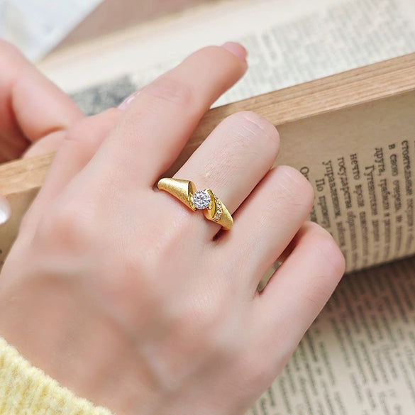 Wholesale Moissanite Geometric Ring S925 Silver 18K Gold Plated Brushed Unisex Jewelry Accessories