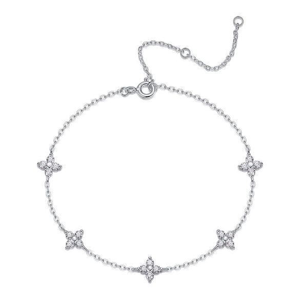 Wholesale Moissanite Inlaid Fiveflower Geometric Style S925 Silver Bracelet Light Luxury Highend