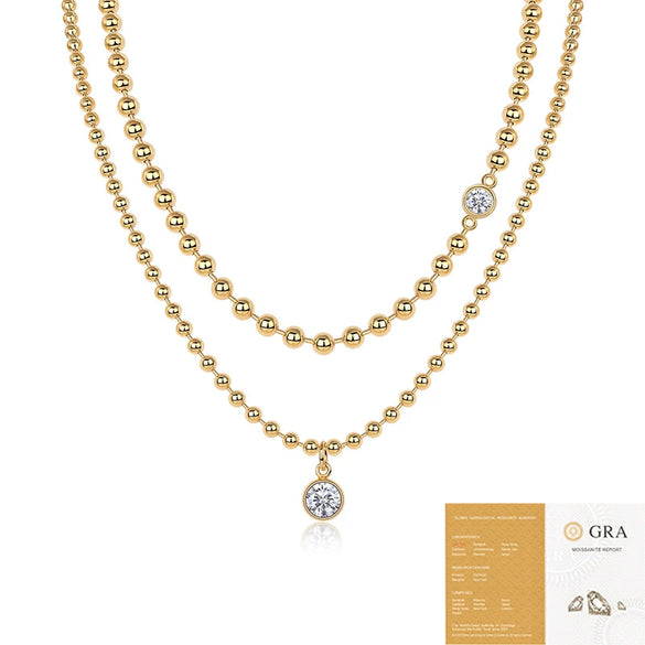 Wholesale Moissanite Inlaid Geometric Style S925 Silver Ball Chain Necklace