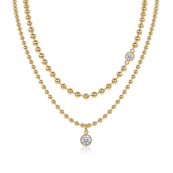 Wholesale Moissanite Inlaid Geometric Style S925 Silver Ball Chain Necklace