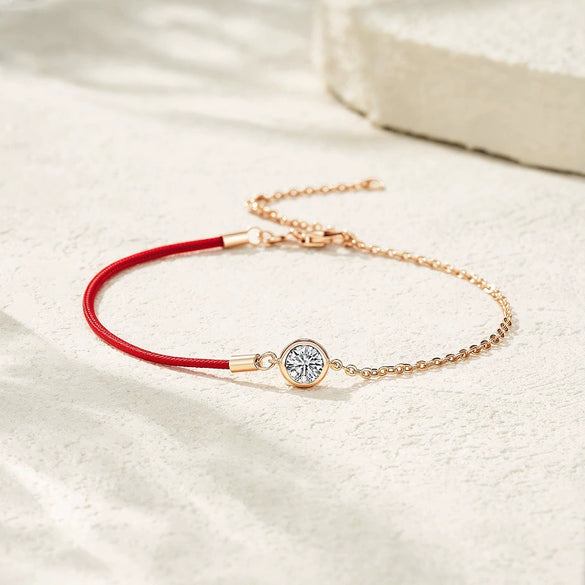 Wholesale Moissanite Inlaid Geometric Style S925 Silver Women's Bubble Red Rope Bracelet