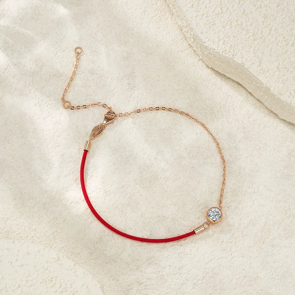 Wholesale Moissanite Inlaid Geometric Style S925 Silver Women's Bubble Red Rope Bracelet