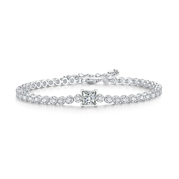 Wholesale Moissanite Inlaid 925 Silver Geometric Fashion Tennis Bracelet With Cuban Chain