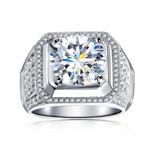 Wholesale Moissanite Men's Diamond Ring In Boyfriend Style Geometric Design Sterling Silver With Electroplating