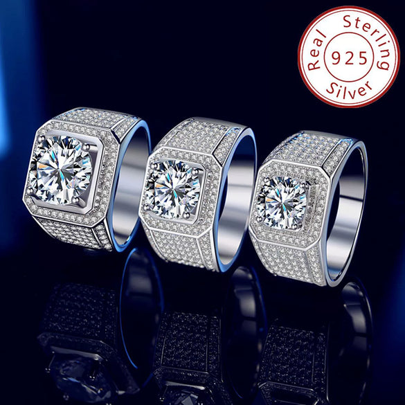 Wholesale Moissanite Men's Diamond Ring In Boyfriend Style Geometric Design Sterling Silver With Electroplating