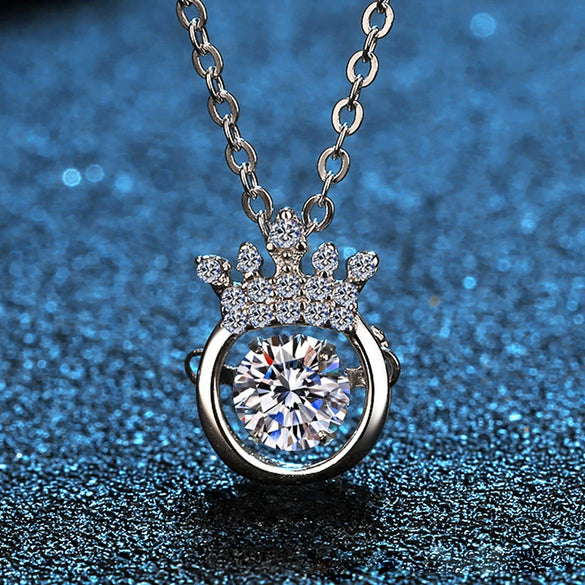 Wholesale Moissanite Necklace S925 Sterling Silver Crown Beating Heart Electroplated