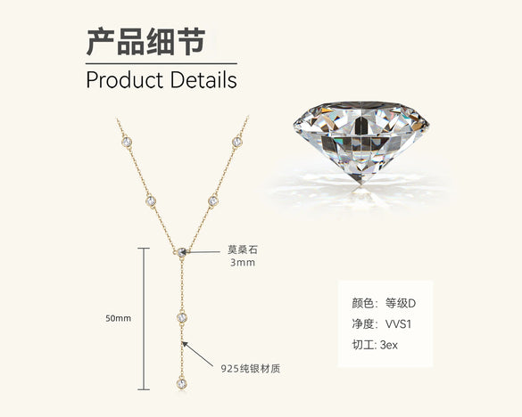 Wholesale Moissanite Necklace S925 Sterling Silver Geometric Highend Sense Women's Ochain Pendant