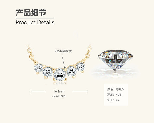 Wholesale Moissanite Necklace 925 Sterling Silver Geometric Electroplating Ochain Pendant For Women