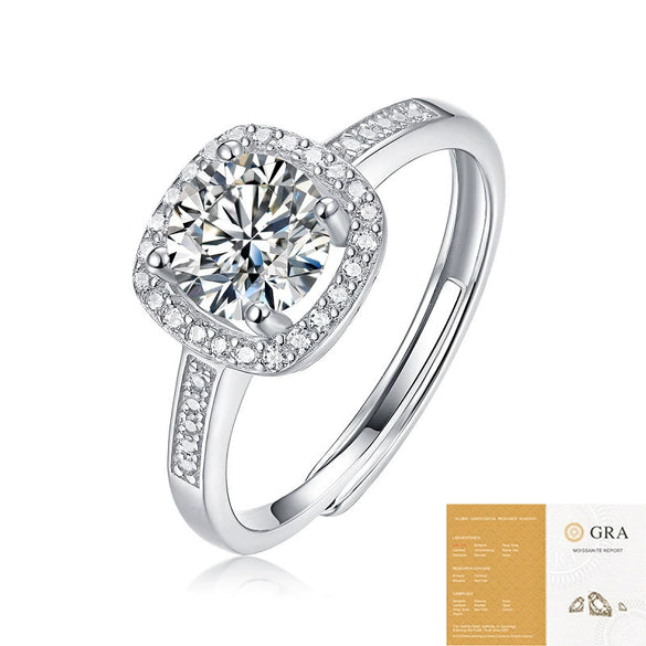 Wholesale Moissanite Ring S925 Silver Geometric Light Luxury Inlay Female Unisex