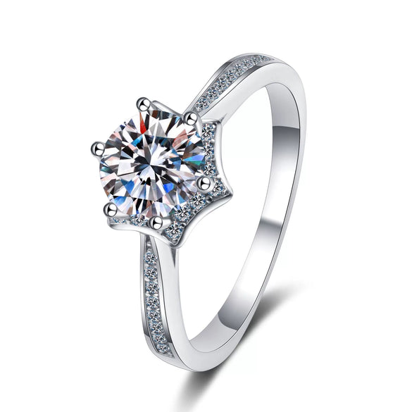 Wholesale Moissanite Ring Simulation Diamond Ring S925 Sterling Silver Classic Sixclaw Star Ring Electroplated