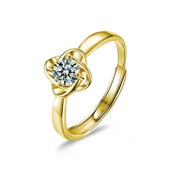 Wholesale Moissanite S925 Sterling Silver Four Leaf Clover And Letter Shape Light Luxury Design Diamond Processing Adjustable Ring For Women