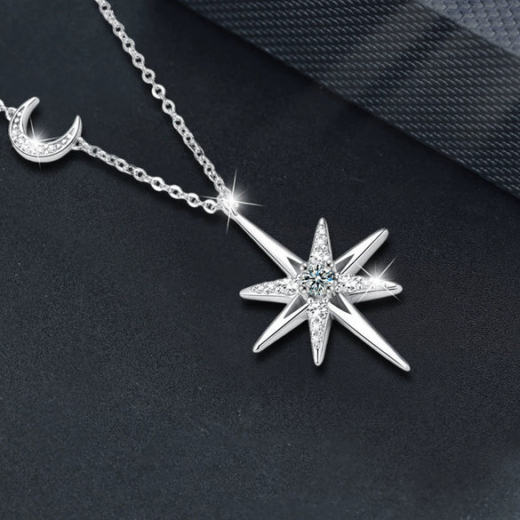Wholesale Moissanite S925 Sterling Silver Star Pendant Necklace Set With Diamonds Simple Design