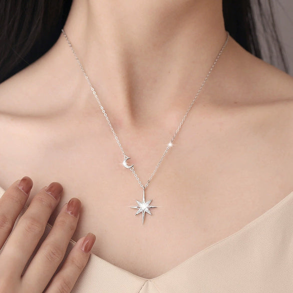 Wholesale Moissanite S925 Sterling Silver Star Pendant Necklace Set With Diamonds Simple Design