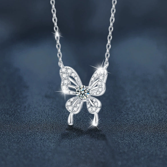 Wholesale Moissanite 925 Silver Animalpatterned Light Luxury Butterfly Pendant Necklace