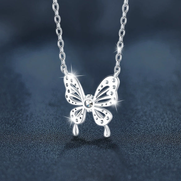 Wholesale Moissanite 925 Silver Animalpatterned Light Luxury Butterfly Pendant Necklace