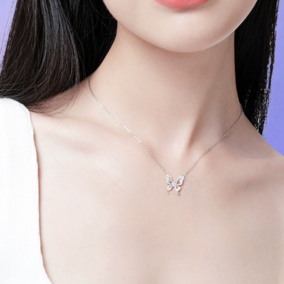 Wholesale Moissanite 925 Silver Animalpatterned Light Luxury Butterfly Pendant Necklace