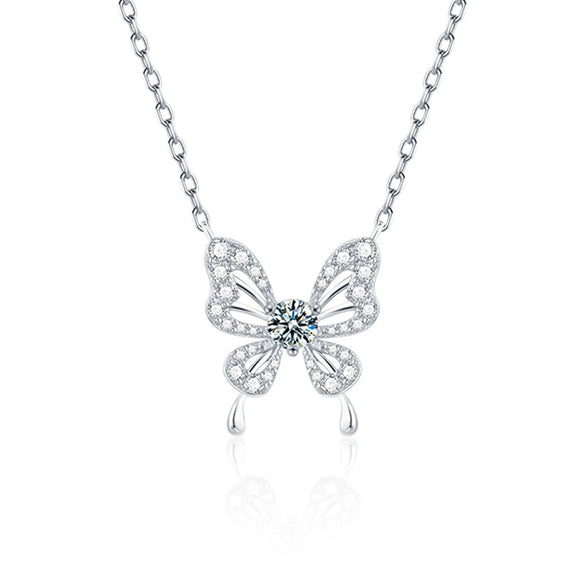 Wholesale Moissanite 925 Silver Animalpatterned Light Luxury Butterfly Pendant Necklace