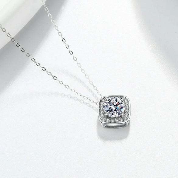 Wholesale Moissanite 925 Silver Classic Square Pendant Necklace Electroplated Geometric Style