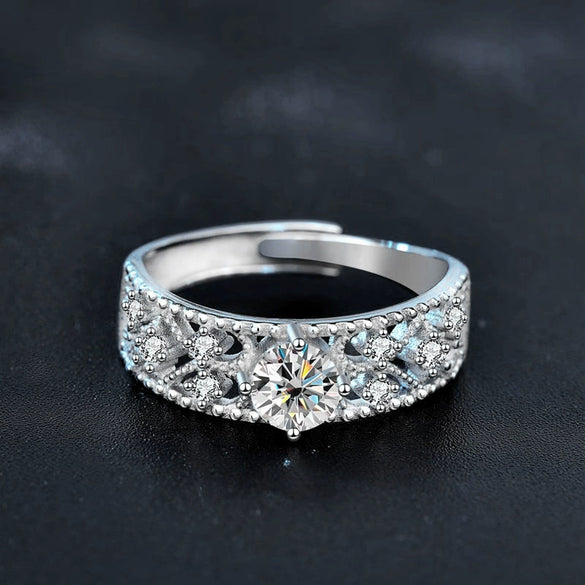 Wholesale Moissanite 925 Silver Geometric Open Adjustable Ladies Ring Set With Diamonds