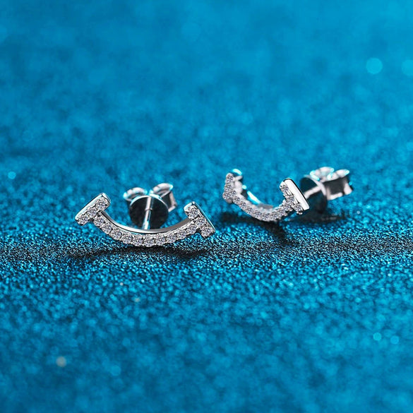 Wholesale Moissanite Smiley Earrings 925 Sterling Silver Geometric Ushape Electroplated For Women