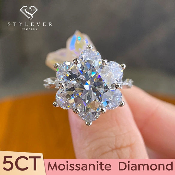 Wholesale Moissanite Sunflower Classic Sixclaw Wedding Ring For Women In S925 Sterling Silver With Geometric Pattern And Electroplating