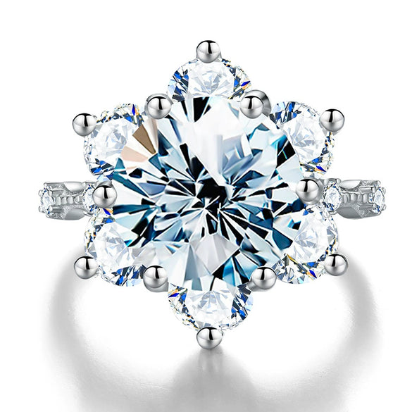 Wholesale Moissanite Sunflower Classic Sixclaw Wedding Ring For Women In S925 Sterling Silver With Geometric Pattern And Electroplating