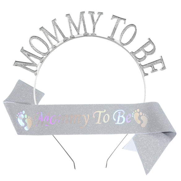 Wholesale Mommy To Be Headband Glitter Cloth Shoulder Strap Ribbon Party Decoration Crown Tiara Belt Zinc Alloy Semimanual Semimechanical