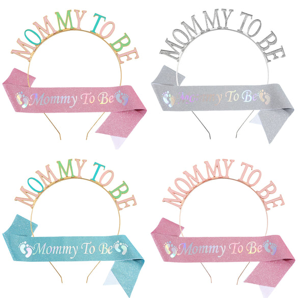 Wholesale Mommy To Be Headband Glitter Cloth Shoulder Strap Ribbon Party Decoration Crown Tiara Belt Zinc Alloy Semimanual Semimechanical