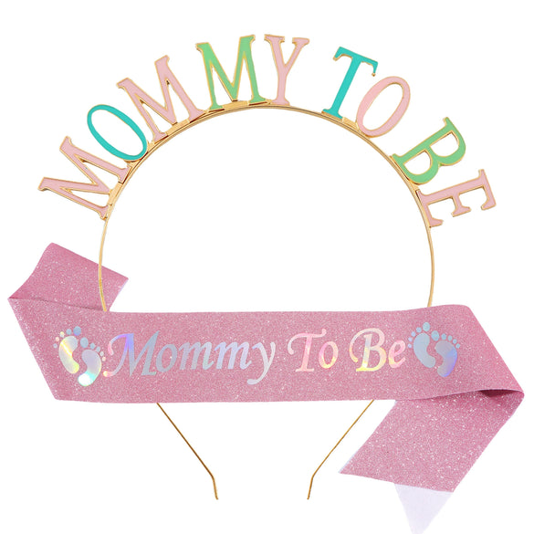 Wholesale Mommy To Be Headband Glitter Cloth Shoulder Strap Ribbon Party Decoration Crown Tiara Belt Zinc Alloy Semimanual Semimechanical