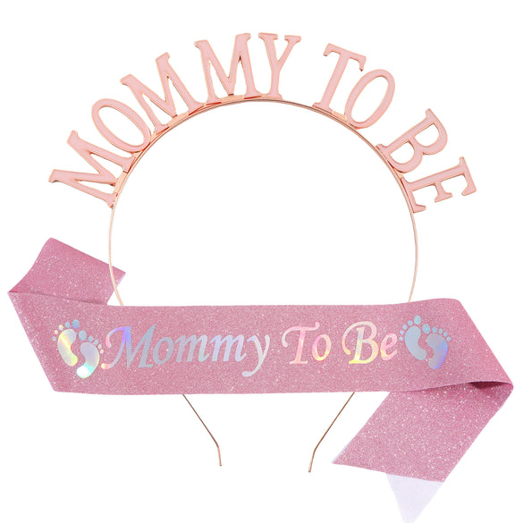 Wholesale Mommy To Be Headband Glitter Cloth Shoulder Strap Ribbon Party Decoration Crown Tiara Belt Zinc Alloy Semimanual Semimechanical