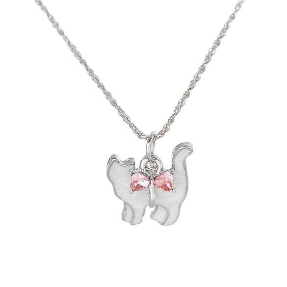 Wholesale Motherofpearl Animal Shaped Copper Electroplated Kitten Pendant Necklace For Women