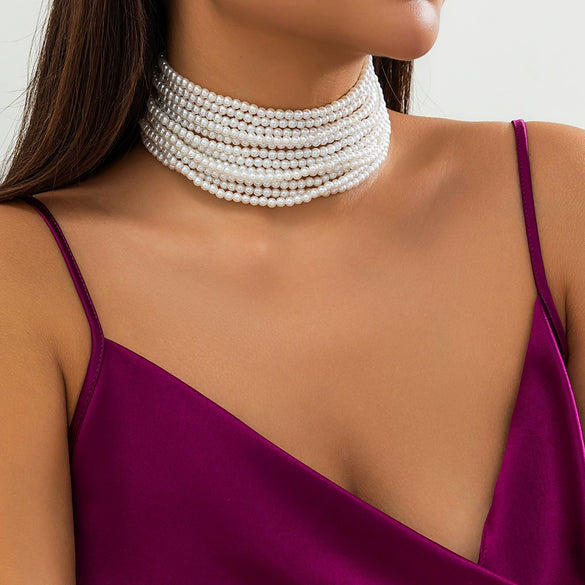 Wholesale Multi Layer Imitation Pearl Women's Necklace Geometric Baroque Style Ball Chain Jewelry Choker