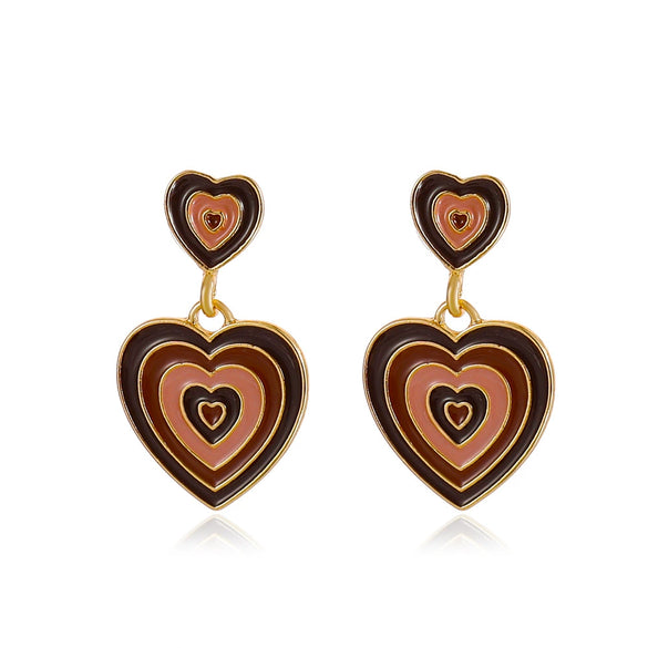 Wholesale Multi Layer Lovely Simple Circle Double Peach Heart Earrings In Alloy With Electroplating Treatment