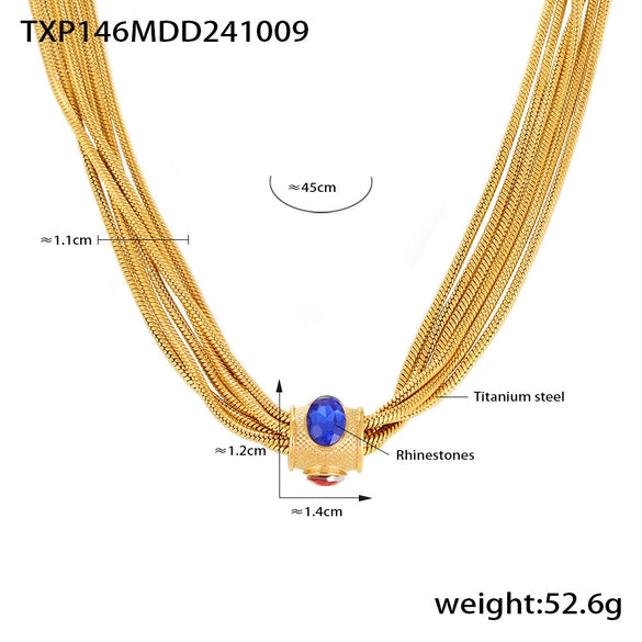 Wholesale Multi Layer Plain Gold Chain Inlaid With Rhinestone Necklace Bracelet Set In Titanium Steel With Electroplating For Women
