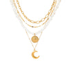 Wholesale Multi Layer Stacked Baroque Pearl Style Stainless Steel Clavicle Chain With Geometric Pattern And Electroplating For Women