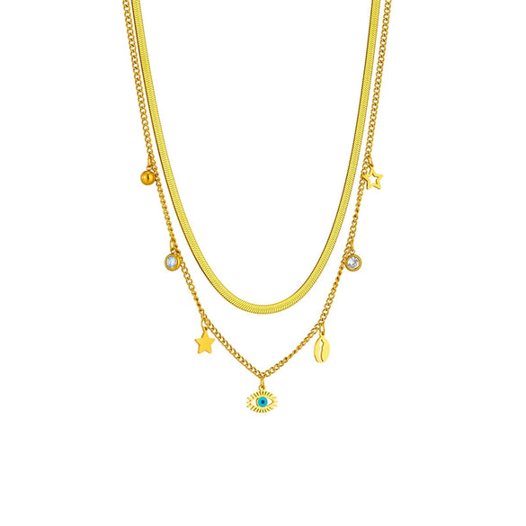 Wholesale Multi Layer Stacked Turquoise Eyes Star Rhinestone Pendant Necklace And Bracelet Suit Geometric Pattern Electroplated Unisex