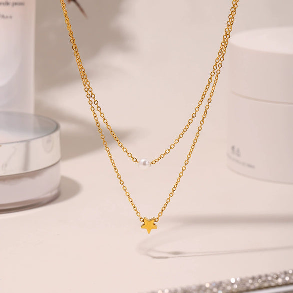 Wholesale Multi Layer Star Bead Design Light Luxury Titanium Steel Necklace With Electroplating For Women