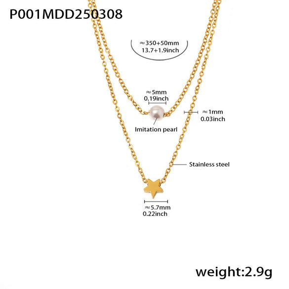 Wholesale Multi Layer Star Bead Design Light Luxury Titanium Steel Necklace With Electroplating For Women