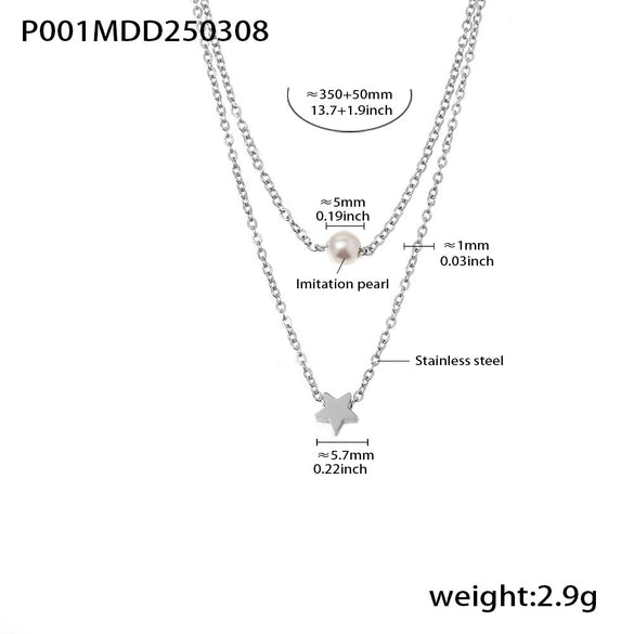 Wholesale Multi Layer Star Bead Design Light Luxury Titanium Steel Necklace With Electroplating For Women