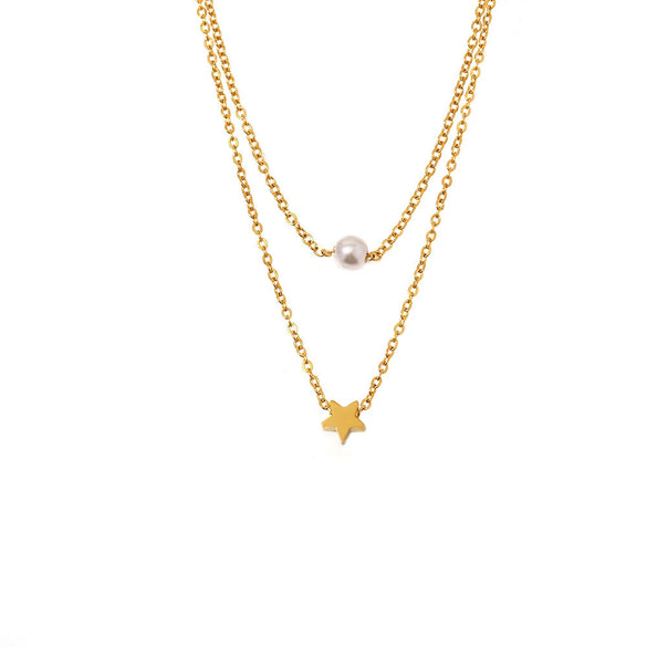 Wholesale Multi Layer Star Bead Design Light Luxury Titanium Steel Necklace With Electroplating For Women