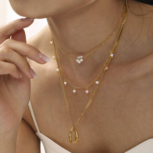 Wholesale Multi Layer Tassel Shell Bead Necklace In Light Luxury Elegant Style Stainless Steel Plated With Geometric Design